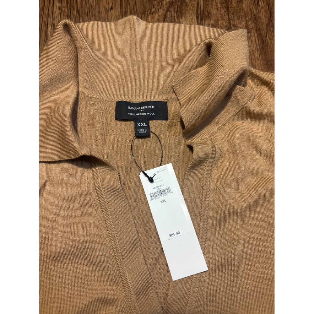 Banana Republic‎ Merino Wool Polo Sweater XXL 2xl Tan V-Neck Long Sleeve basic - Picture 4 of 7